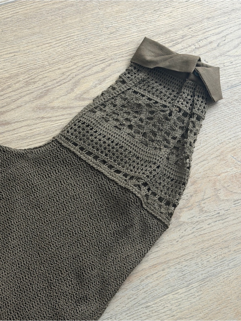 Zara Brown Crochet-Sleeve Linen Tie-Front Maxi Dress - Picture 3 of 4